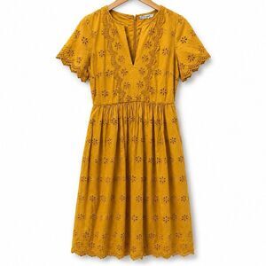 Madewell Mustard Eyelet Midi Dress